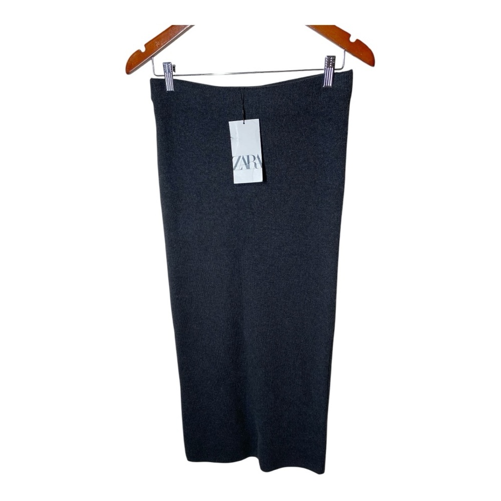 {NWT} Women's ZARA Ribbed Pull-On Skirt Maxi Length M Gray